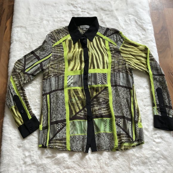 Stylish Women's Button Down Shirt - Black and Yellow by - Picture 2 of 8